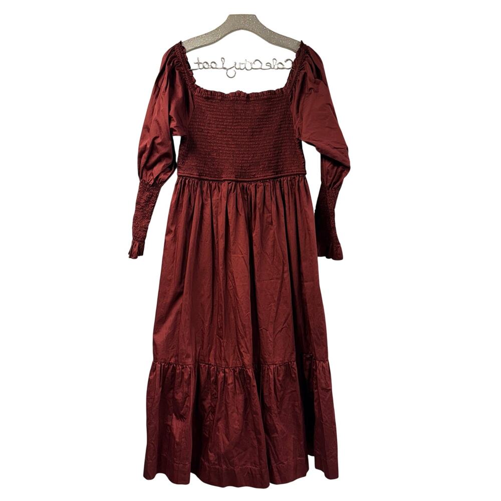 Laude The Label Smocked Midi Dress Square Neck Organic Large Mulberry - Picture 8 of 9
